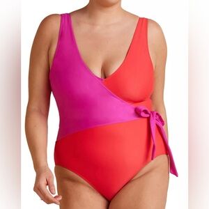 Summersalt Women's The Perfect Wrap One Piece Swimsuit Hibiscus & Grapefruit